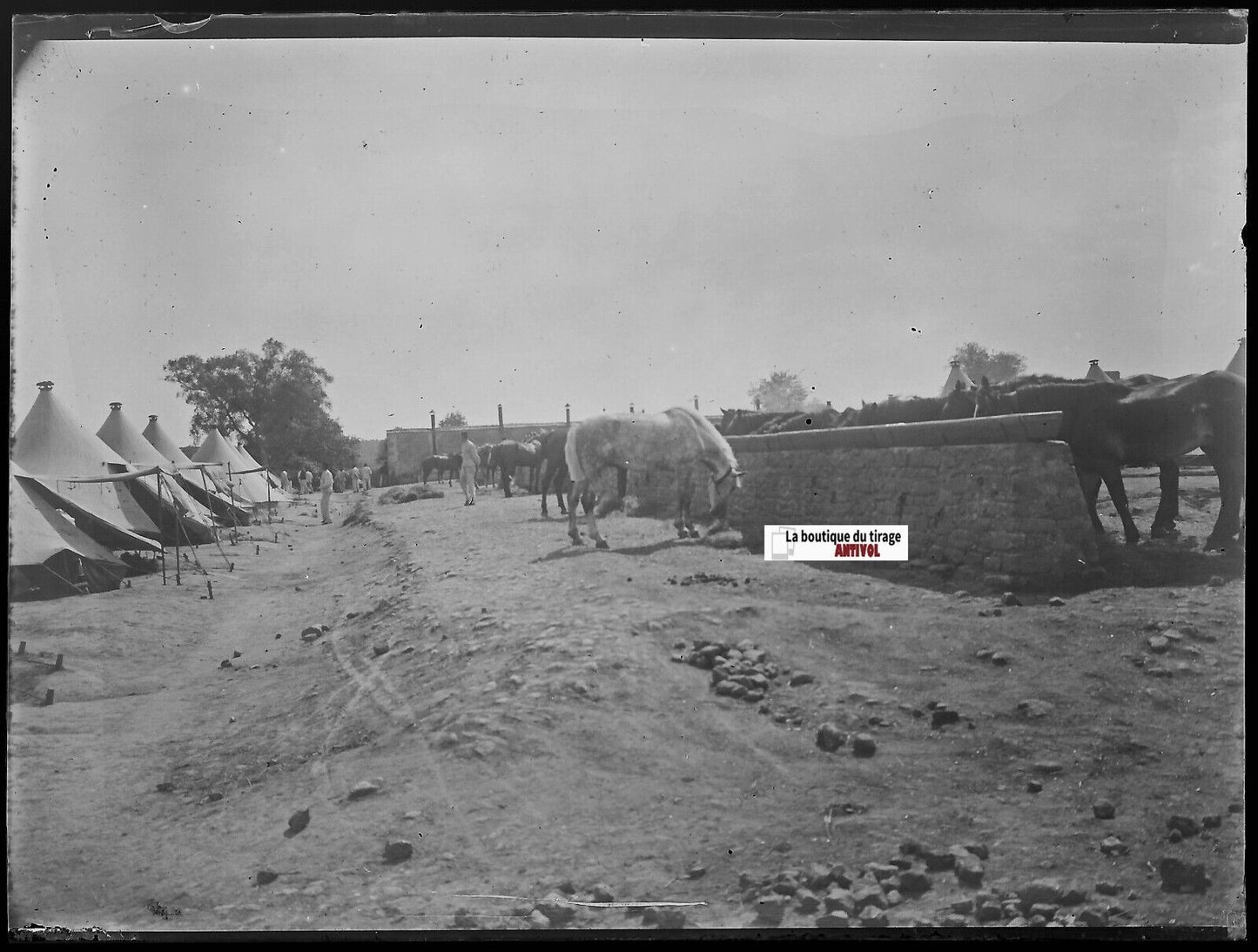 Camp militaire Meucon, Plaque verre photo ancienne, négatif noir & blanc 9x12 cm