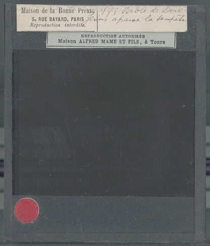 Jésus apaise la tempête, Bible Doré, dessin, plaque verre, positif 8,5x10 cm