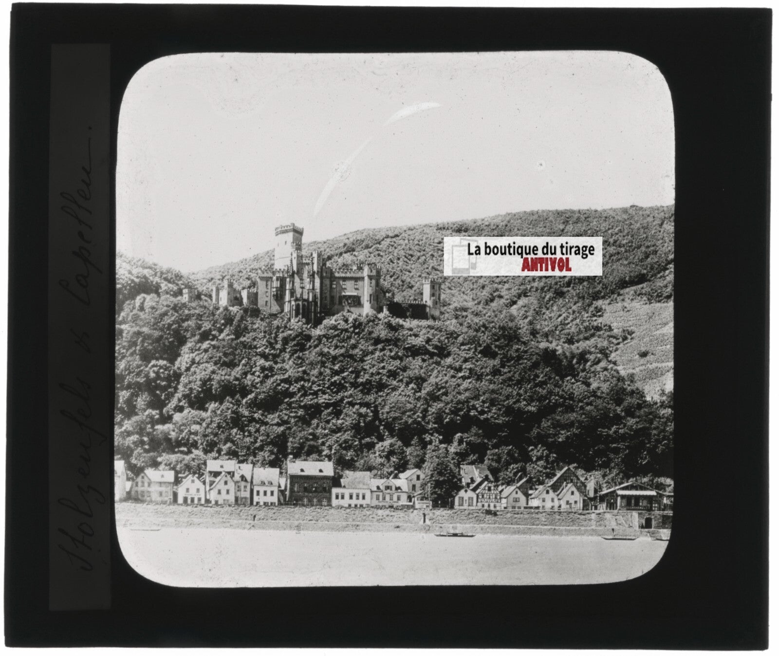 Château de Stolzenfels, Coblence, photo ancienne plaque verre, positif 8,5x10 cm