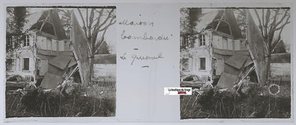 Le Quesnel, bombardement, Plaque verre stéréo, positif noir & blanc 4,5x10,7 cm