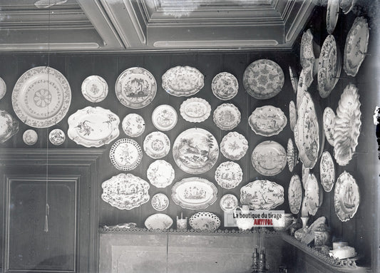 Collection faïences porcelaines, plaque verre photo ancienne, négatif 9x12 cm