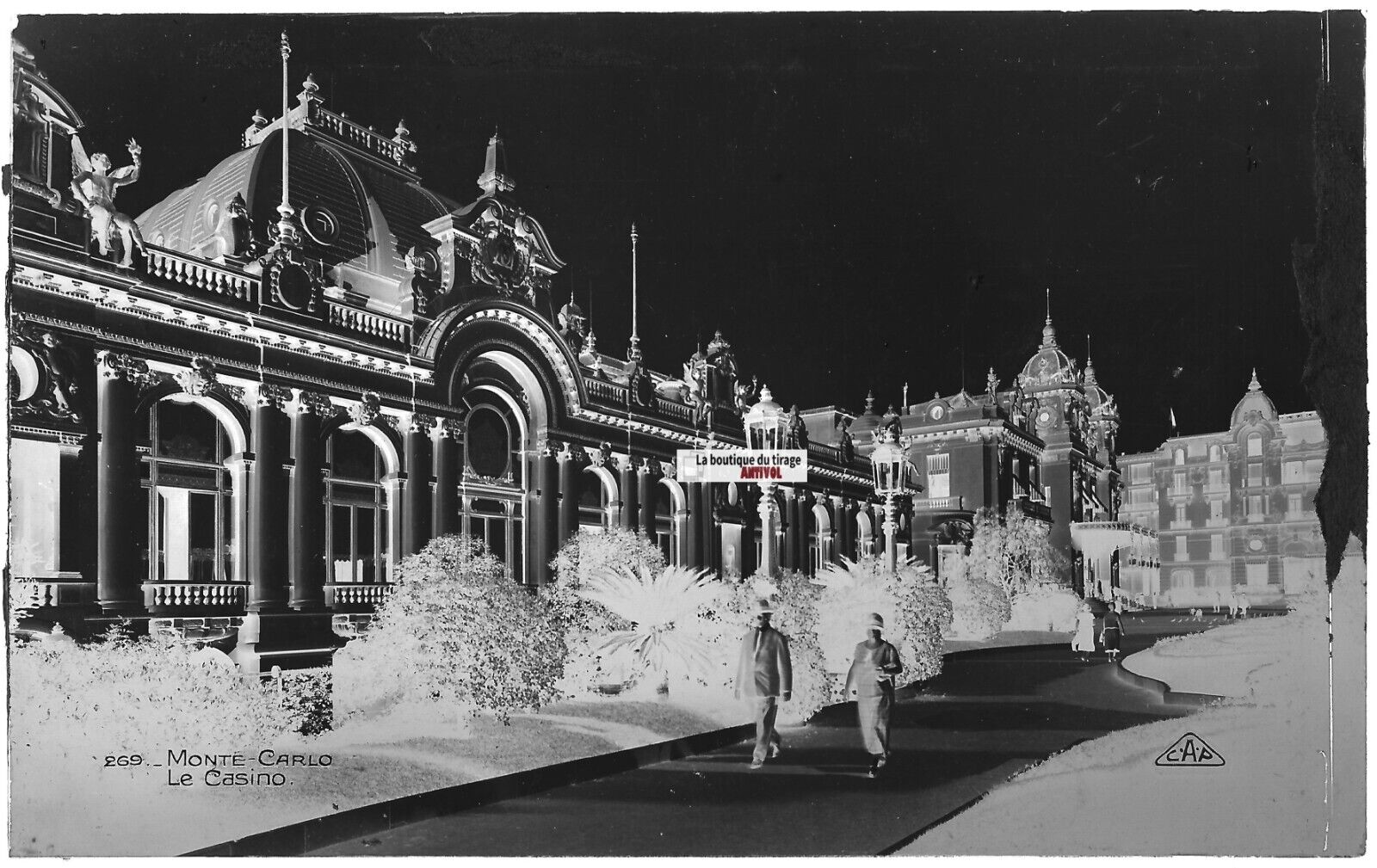 Monte-Carlo Monaco, casino, photos plaque de verre, lot de 5 négatifs 9x14 cm