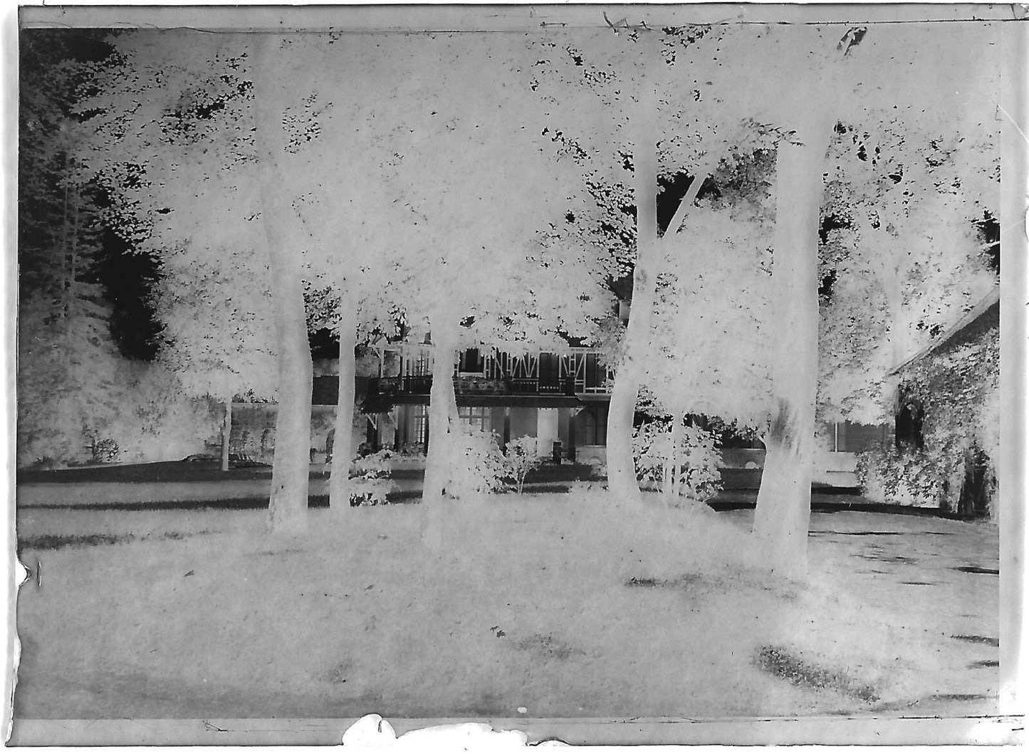 Château à Bailly, Plaque verre photo ancienne négatif noir et blanc 6x9 cm