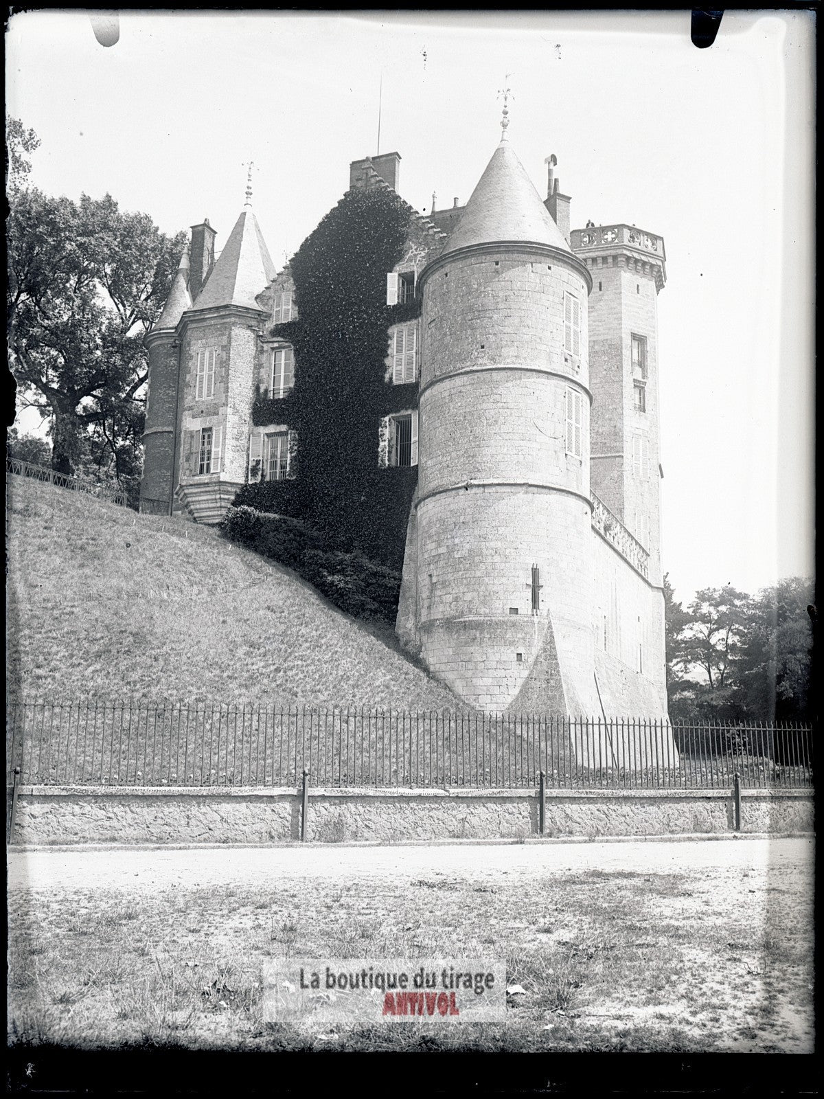 Château de Montmirail, Sarthe, plaque verre, photo ancienne, négatif 9x12 cm