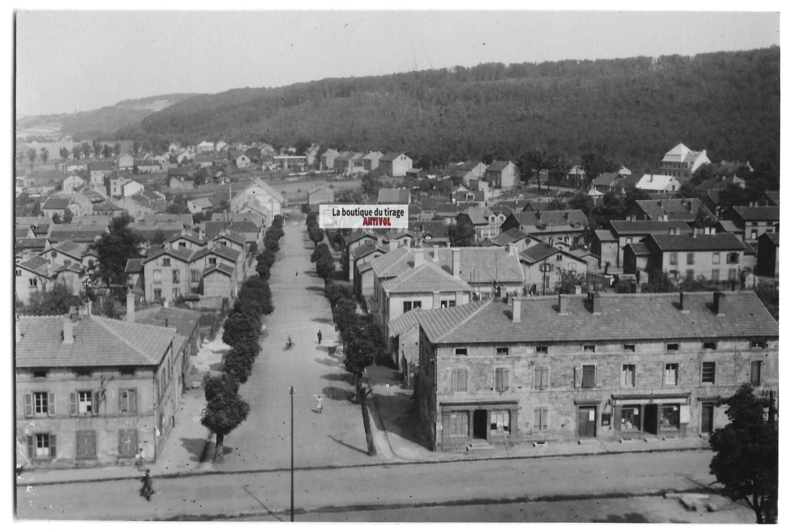 Plaque verre photo ancienne négatif noir et blanc 13x18 cm, ville en France