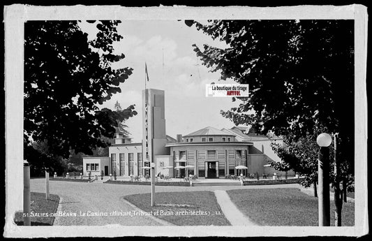 Plaque verre photo ancienne négatif noir & blanc 9x14 cm Salies-de-Béarn casino