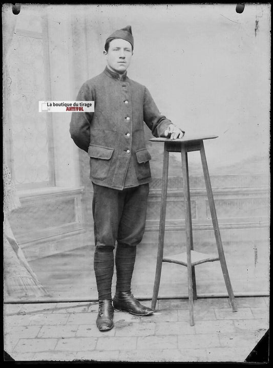 Plaque verre photo ancienne négatif noir et blanc 9x12 cm soldat France vintage 