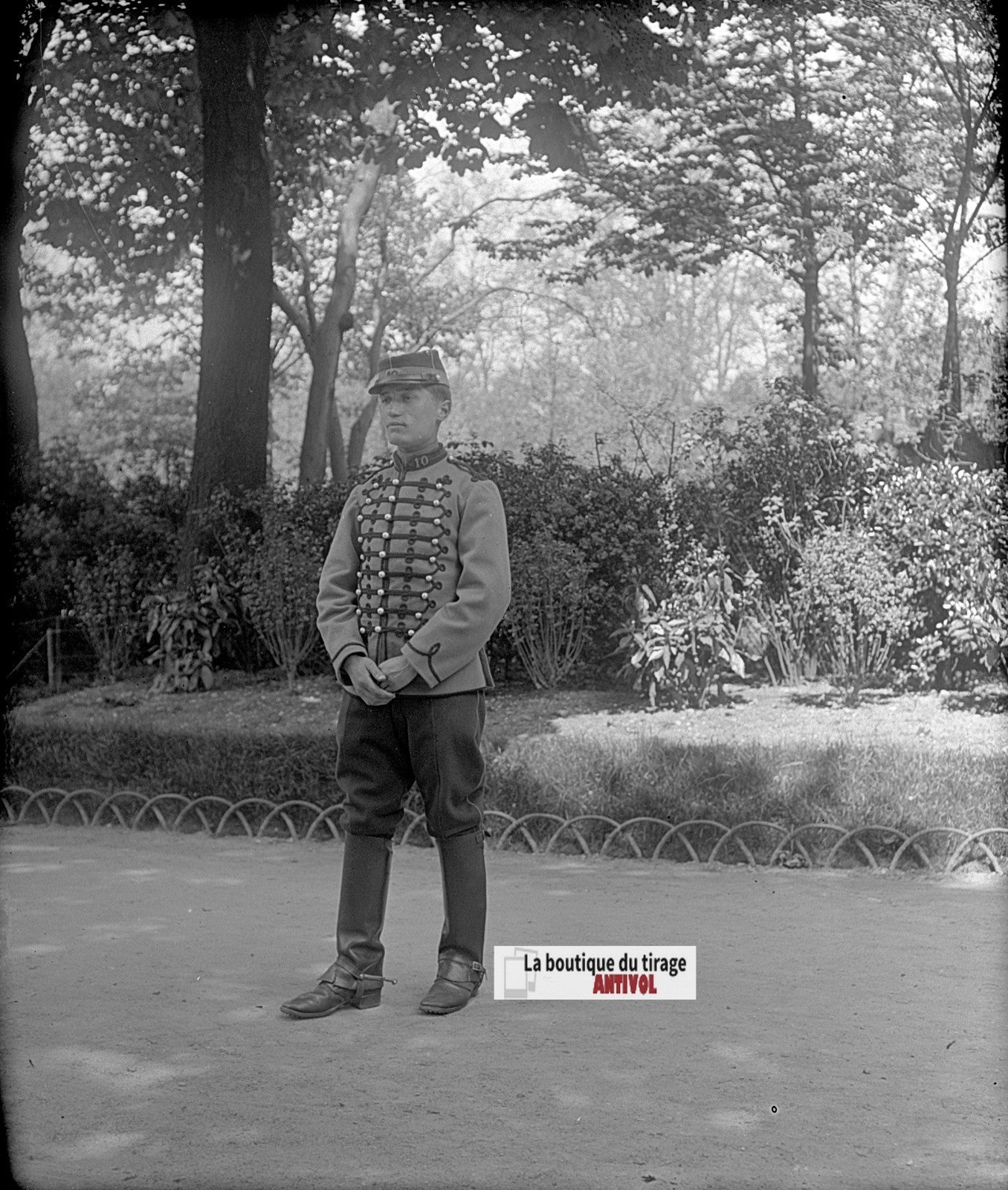 Soldat du 10ᵉ régiment, plaque verre, photo ancienne, négatif N&B 9x12 cm