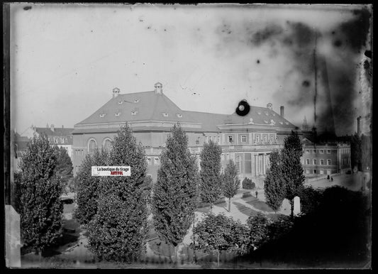 Plaque verre photo ancienne négatif noir et blanc 13x18 cm Bains Mulhouse