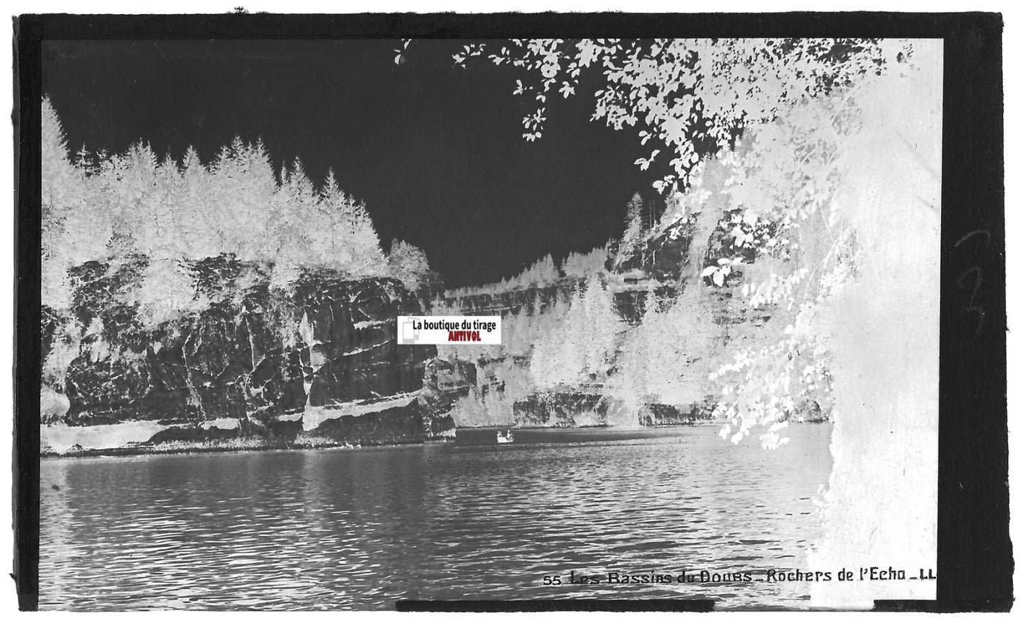 Plaque verre photo négatif noir & blanc 9x14 cm, Rocher de l'Echo, Doubs