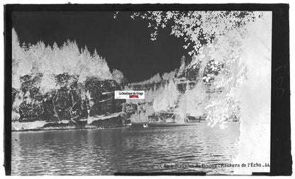 Plaque verre photo négatif noir & blanc 9x14 cm, Rocher de l'Echo, Doubs