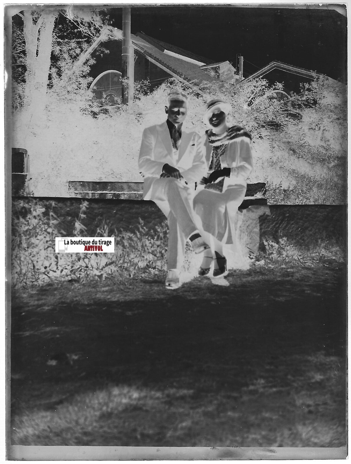 Couple, amour, gare, Plaque verre photo ancienne, négatif noir & blanc 9x12 cm