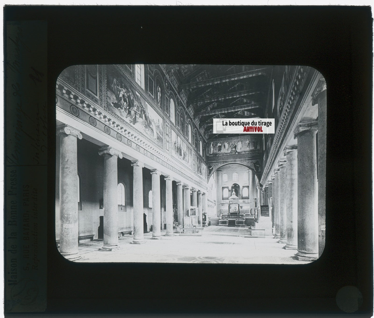 Basilique Saint-Laurent, photo plaque verre, noir & blanc, positif 8,5x10 cm