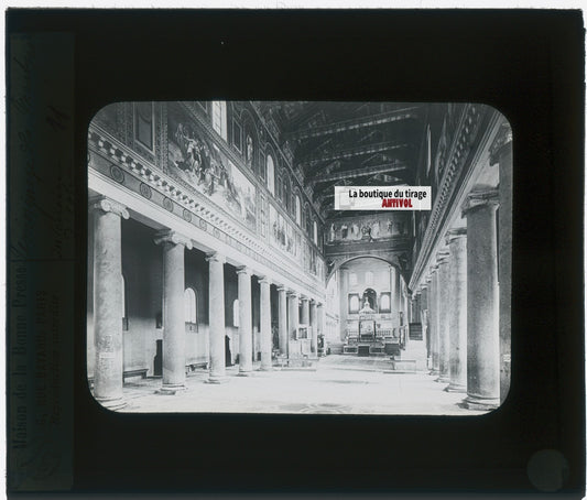 Basilique Saint-Laurent, photo plaque verre, noir & blanc, positif 8,5x10 cm