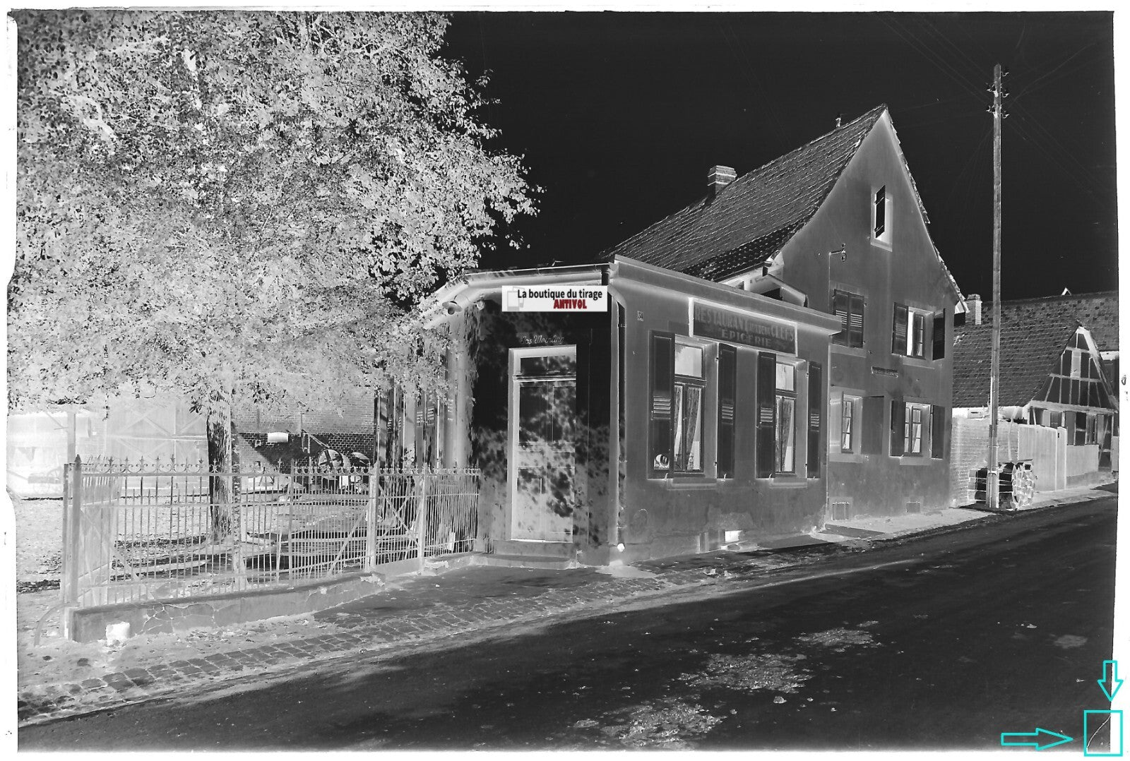 Pfettisheim, restaurant, Plaque verre photo, négatif noir & blanc 10x15 cm