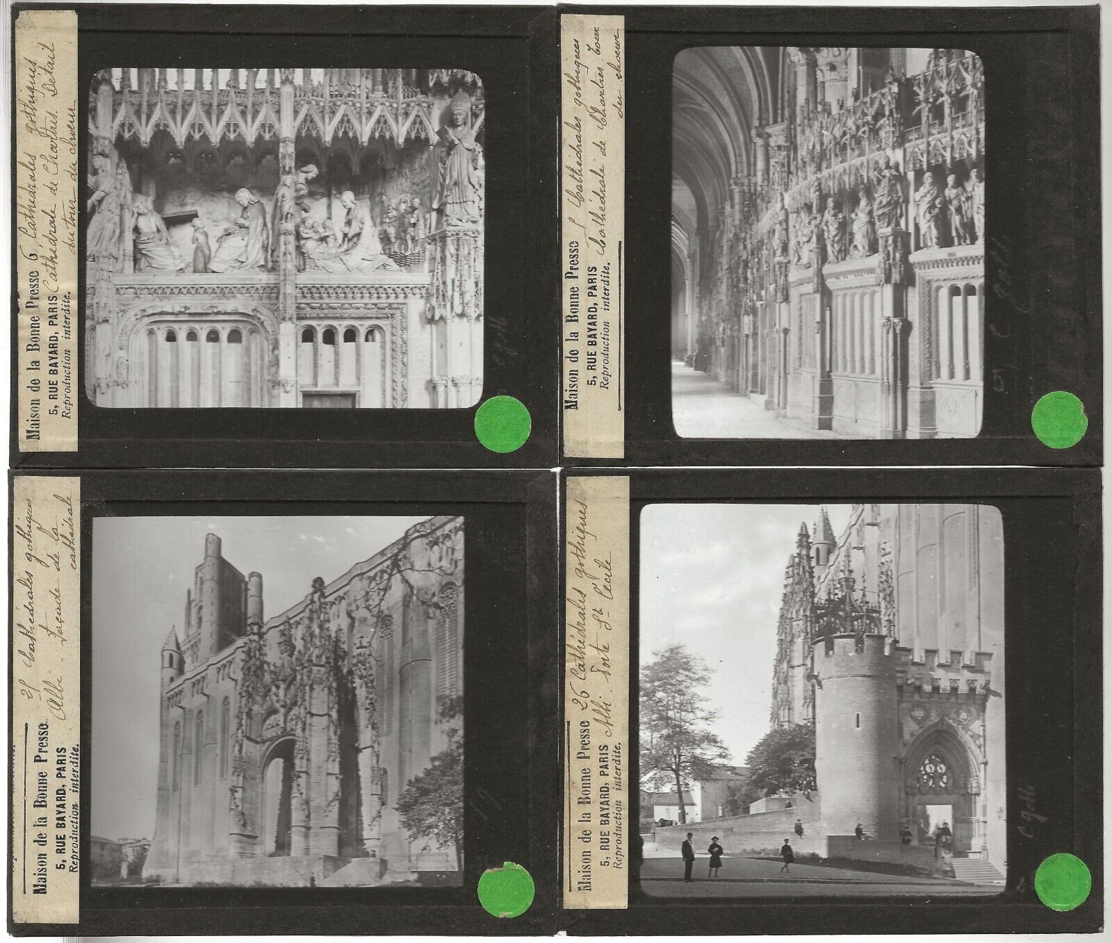 Albi, Amiens, Chartres, photos plaques de verre, lot 10 positifs 8,5x10 cm