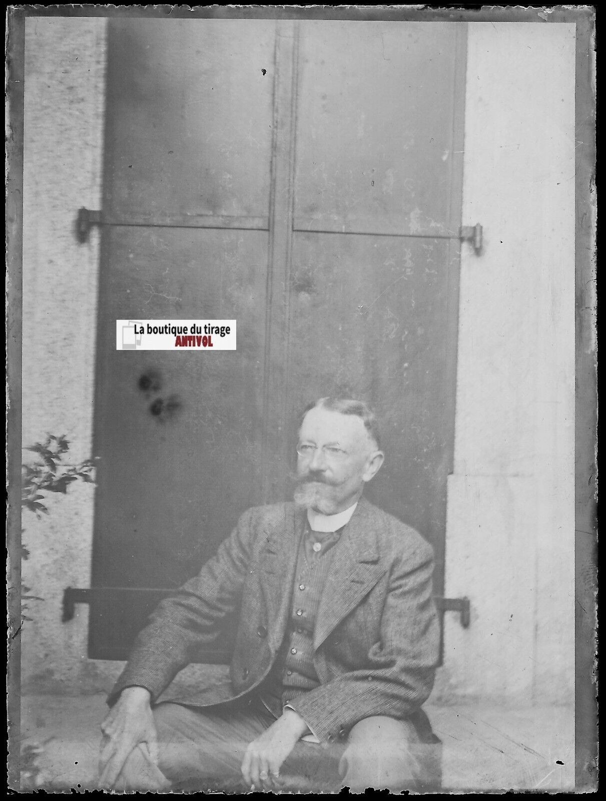 Homme, portrait, Plaque verre photo ancienne, négatif noir & blanc 9x12 cm