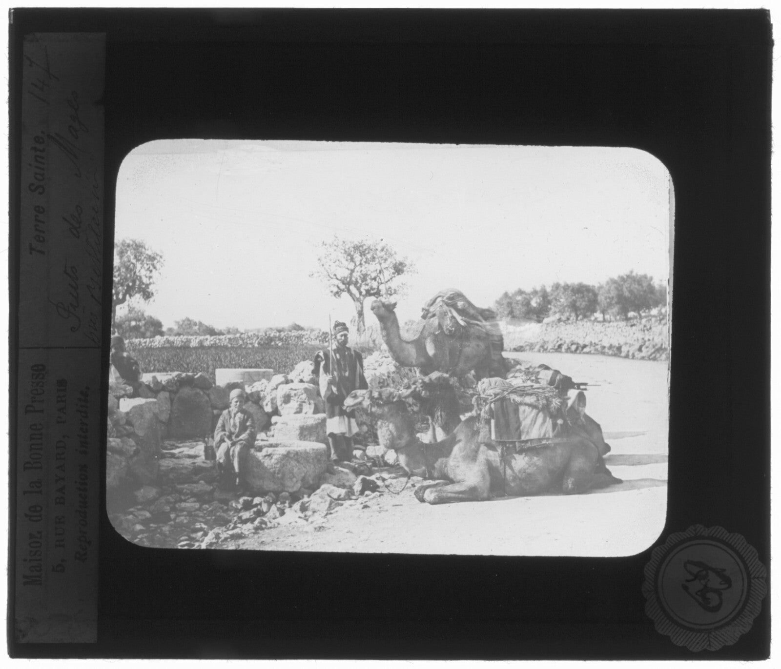 Puits des Mages, Palestine, photo ancienne plaque de verre, positif 8,5x10 cm
