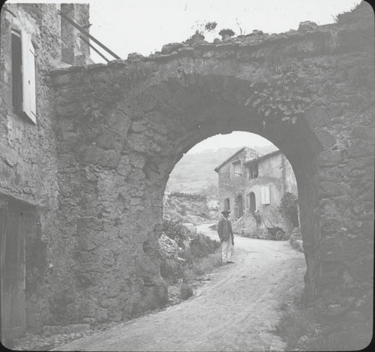 Cotignac, village Var, photo ancienne plaque de verre, positif 8,5x10 cm