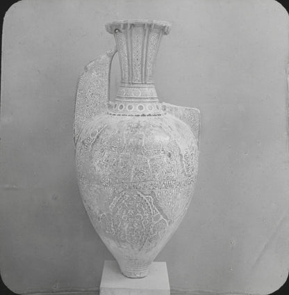 Vase arabe, poterie, Grenade Espagne, photo plaque de verre, positif 8,5x10 cm
