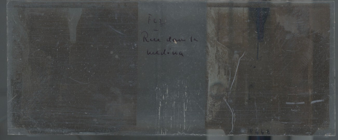 Fès, médina, Maroc, Plaque verre stéréoscopie, positif sépia 4,5x10,7 cm