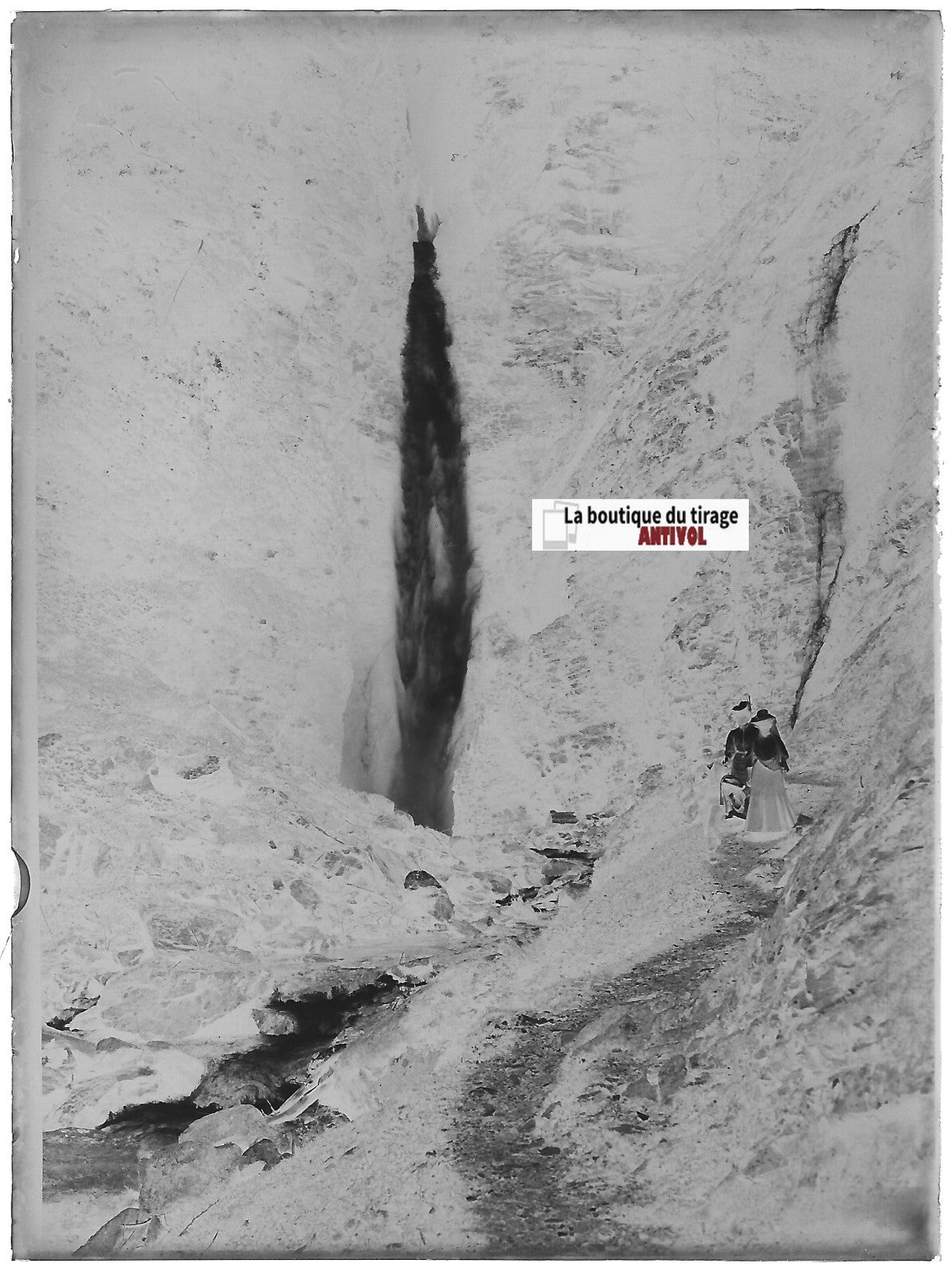 Luchon, cascade d'Enfer, Plaque verre photo, négatif noir & blanc 9x12 cm