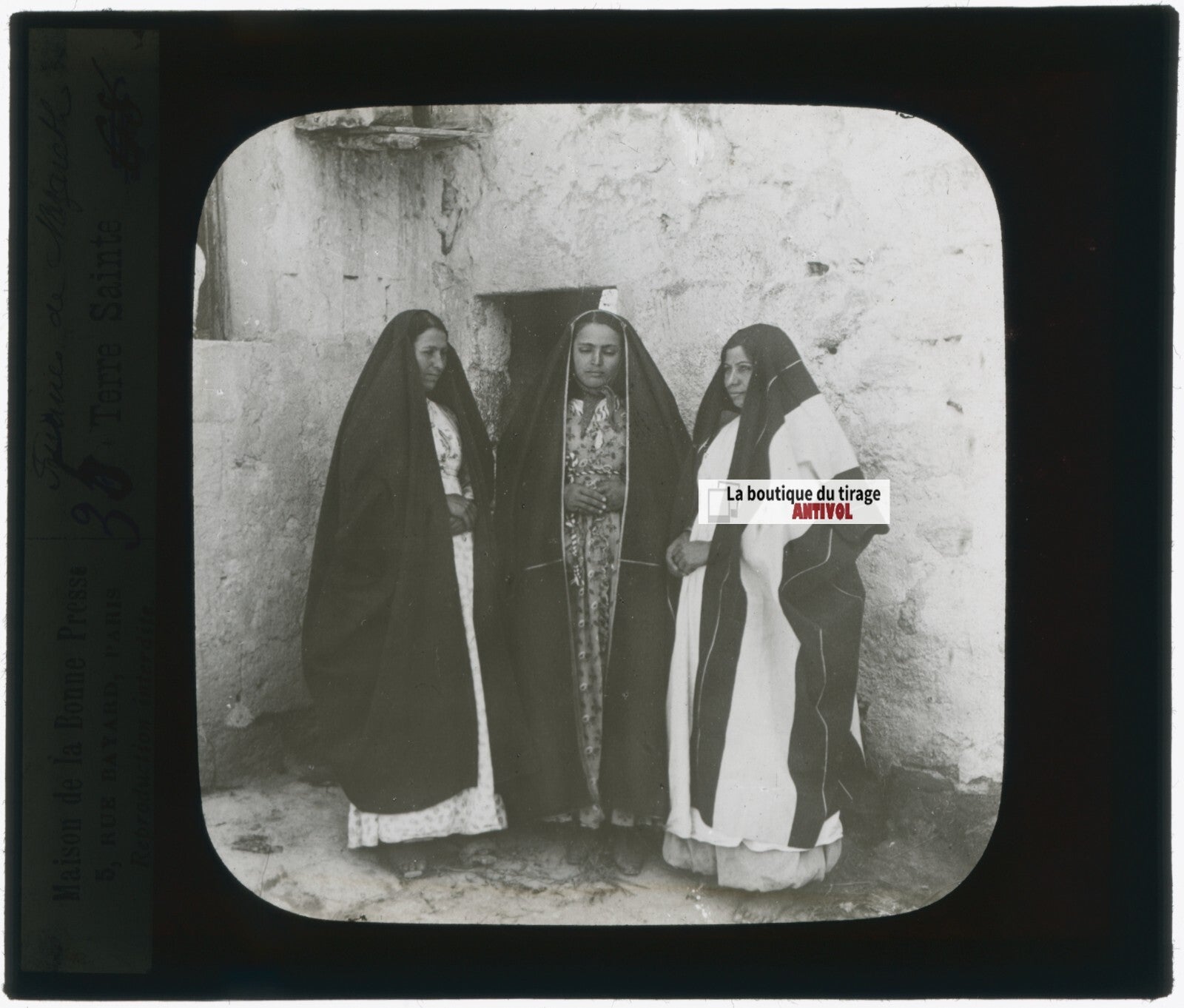 Femmes de Nazareth, photo plaque verre, noir & blanc, positif 8,5x10 cm