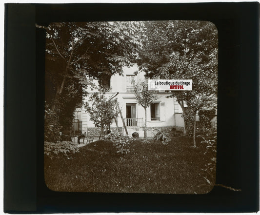 Maison, villa, photo ancienne plaque verre, noir & blanc, positif 8,5x10 cm