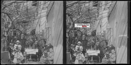 Normandie, famille maison, stéréoscopie plaque ancienne verre, négatif 9x18 cm