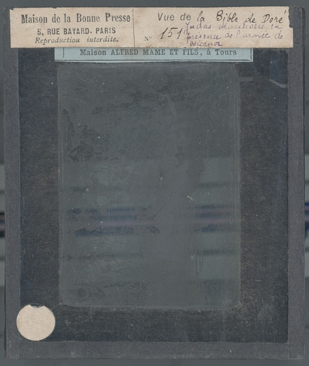 Judas Macchabée, Bible de Doré, dessin, plaque verre, positif 8,5x10 cm