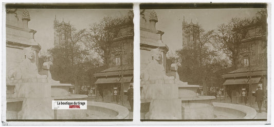 Place du Châtelet, Paris, plaque verre, photo stéréoscopie, N&B 6x13 cm