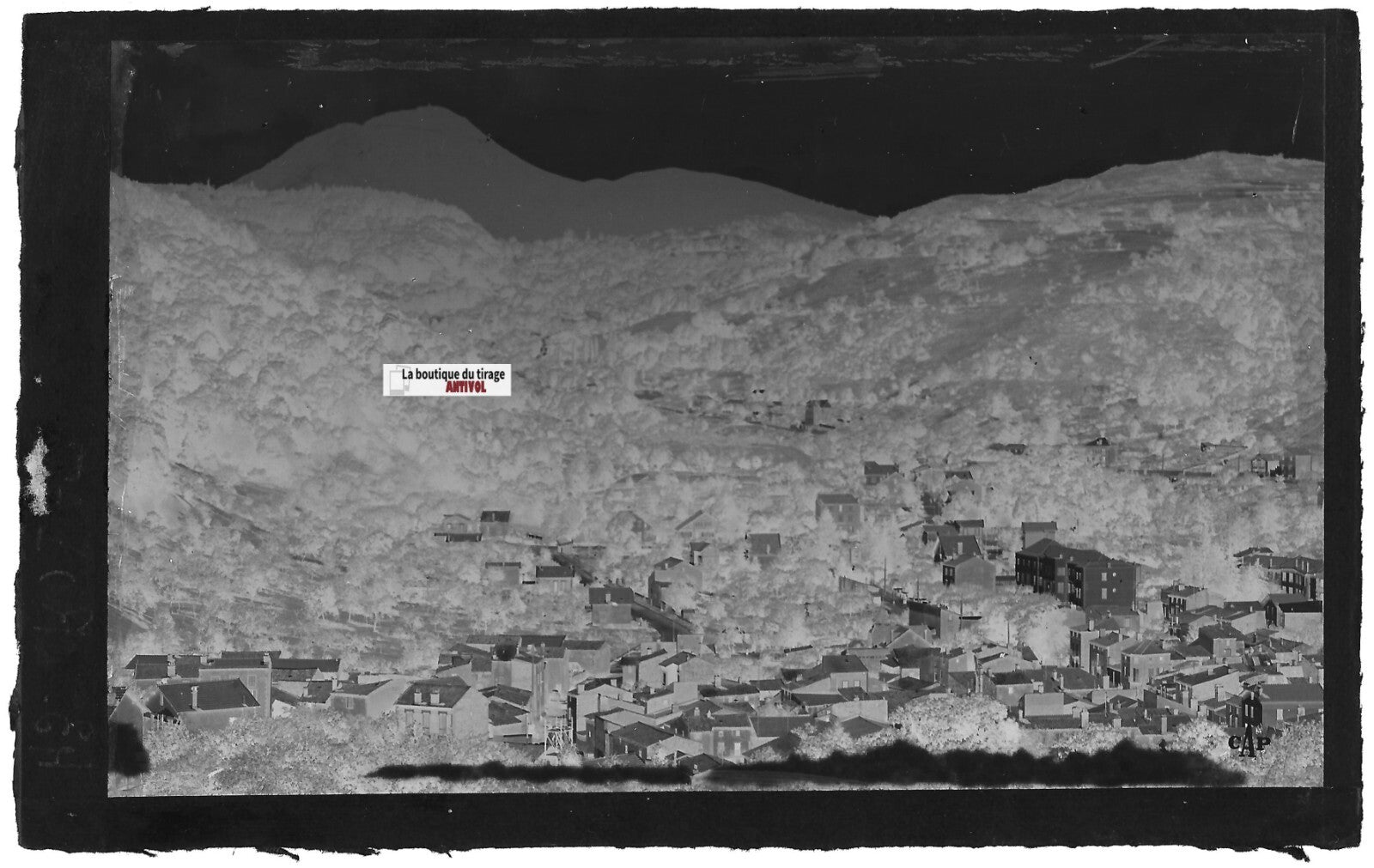 Plaque verre ancienne photo négatif noir & blanc 9x14 cm, Royat, carte postale
