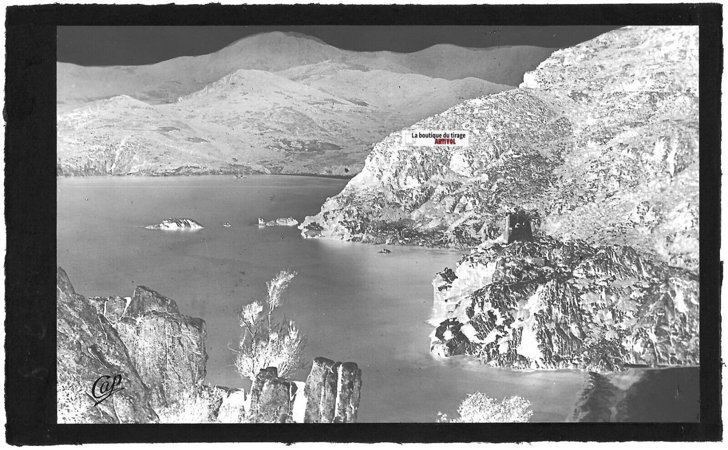 Plaque verre photo négatif noir & blanc 9x14 cm, Piana, Corse, Golfe Porto