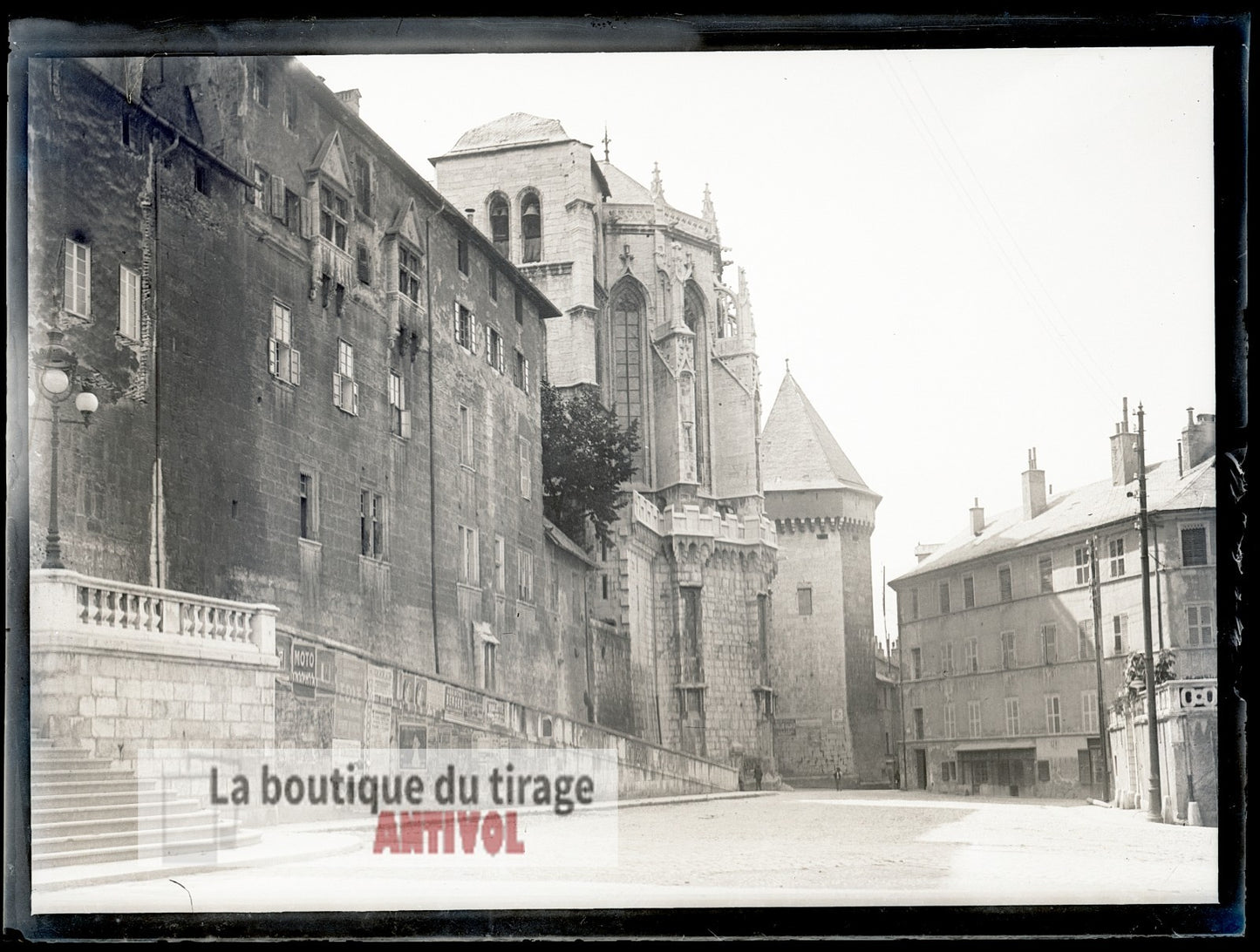 Chambéry, cathédrale, château, plaque verre, photo ancienne, négatif 9x12 cm