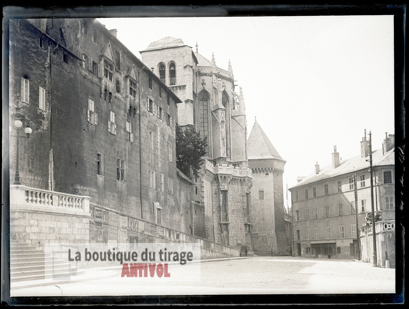 Chambéry, cathédrale, château, plaque verre, photo ancienne, négatif 9x12 cm