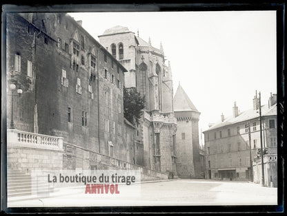 Chambéry, cathédrale, château, plaque verre, photo ancienne, négatif 9x12 cm