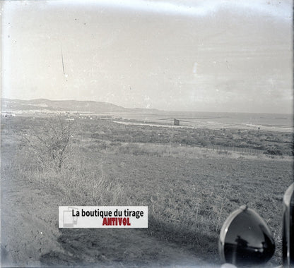 Algérie, paysage mer, plaque verre, photo stéréo, négatif N&B 6x13 cm