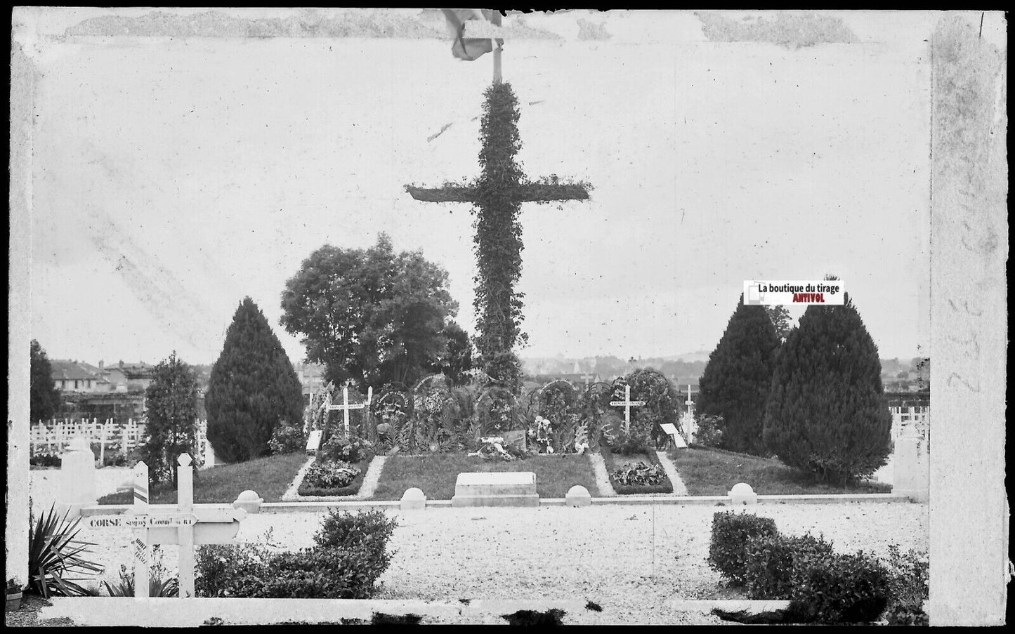 Plaque verre photo négatif noir & blanc 9x14 cm, Verdun, cimetière Faubourg