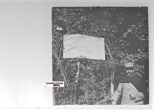 Source Grognards, Plaque verre stéréo, positif ancien noir & blanc 4,5x10,7 cm