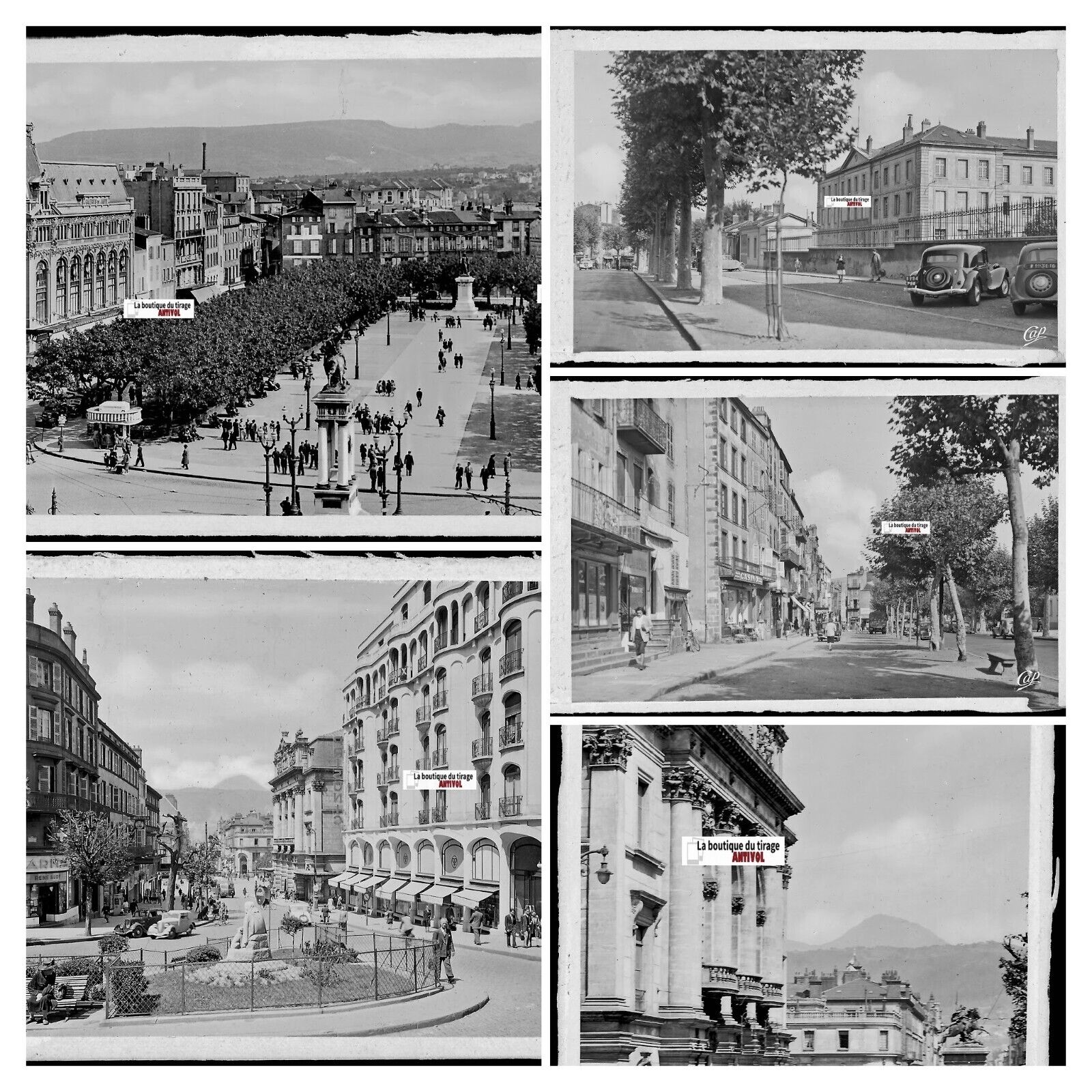 Clermont-Ferrand, Auvergne, photos plaque de verre, lot de 5 négatifs 9x14 cm