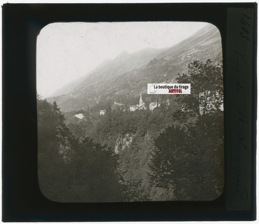 Luz-Saint-Sauveur, Pyrénées, photo plaque verre, noir & blanc, positif 8,5x10 cm