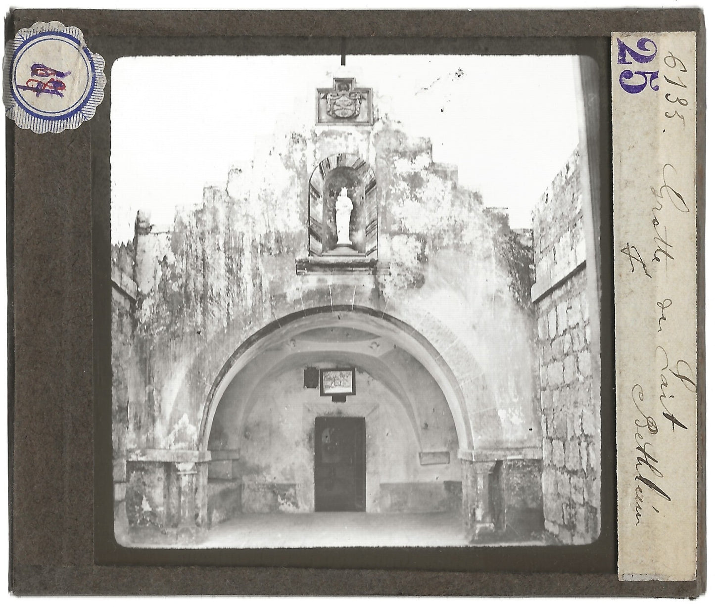 Grotte du Lait Bethléem, photo ancienne plaque de verre, positif 8,5x10 cm