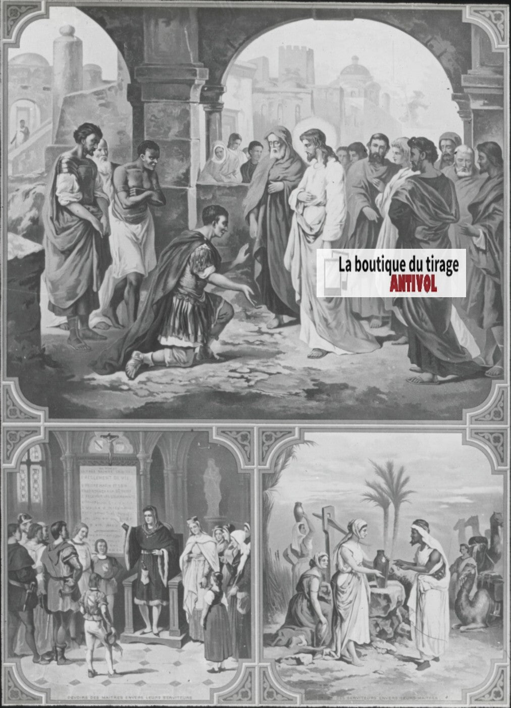 Scène religieuse, catéchisme, dessin peinture, plaque verre, positif 8,5x10 cm