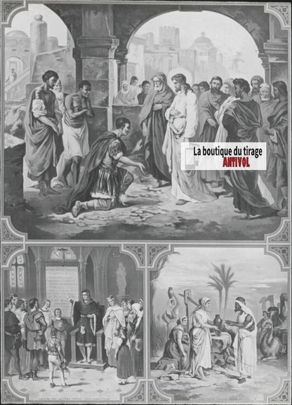 Scène religieuse, catéchisme, dessin peinture, plaque verre, positif 8,5x10 cm