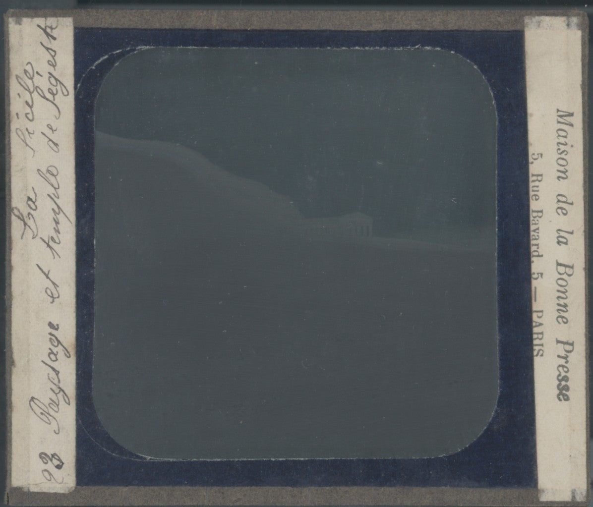 Temple de Ségeste, Sicile, photo plaque verre, noir & blanc, positif 8,5x10 cm