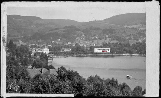 Plaque verre photo négatif noir & blanc 09x14 cm, lac de Gérardmer, bateaux