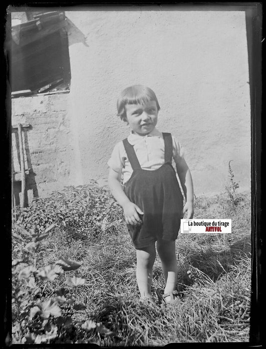 Jeune garçon, enfant, Plaque verre photo ancienne, négatif noir & blanc 9x12 cm