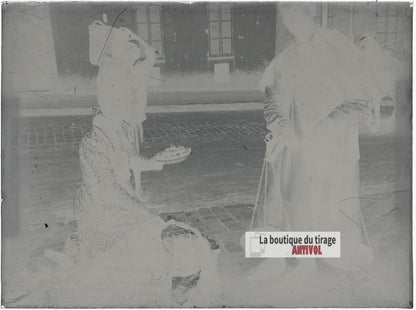 Marchands ambulants, Tunisie, plaque verre photo ancienne, négatif 9x12 cm