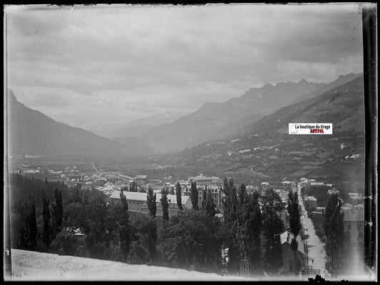 Briançon, France, Plaque verre photo ancienne, négatif noir & blanc 9x12 cm