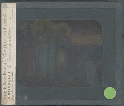 Transfiguration du Christ, dessin, plaque verre ancienne, couleur 8,5x10 cm